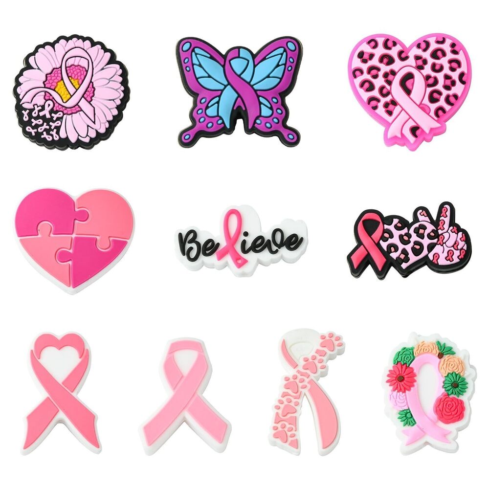 7276 20 Pcs 10 Styles Pink Ribbon Beads Silicone Focal Beads Focal Silicone